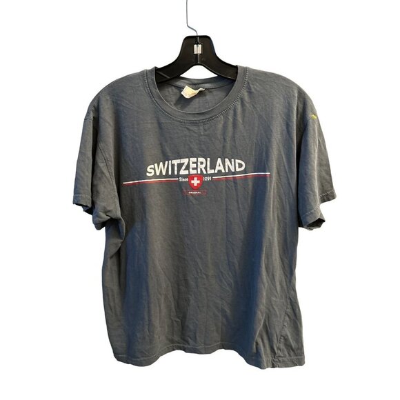 SWITZERLAND Cotton Tee Graphic T-Shirt Gray Red Cross Short Sleeve - Picture 1 of 5